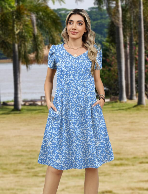 Image of Zeagoo Womens Summer A-Line Dress with Pockets Mini Short Sleeve Dresses Flowy Beach Swing Dress 2026 Vacation Travel