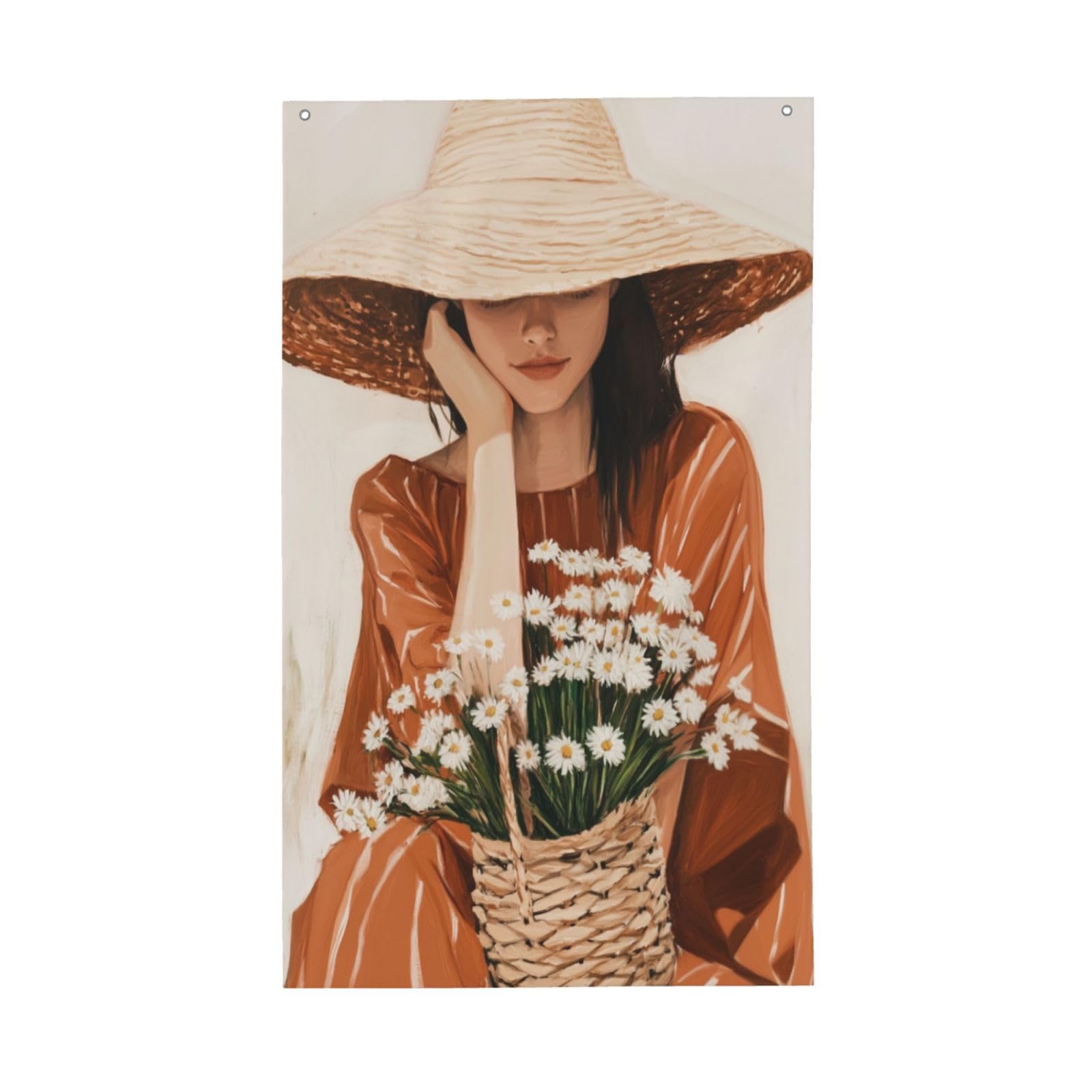 Bohemian Woman Orange Dress Daisies Yard House Flags,3x5 Ft Season Greeting Banner With Grommets Indoor Outdoor Party Home Decorations