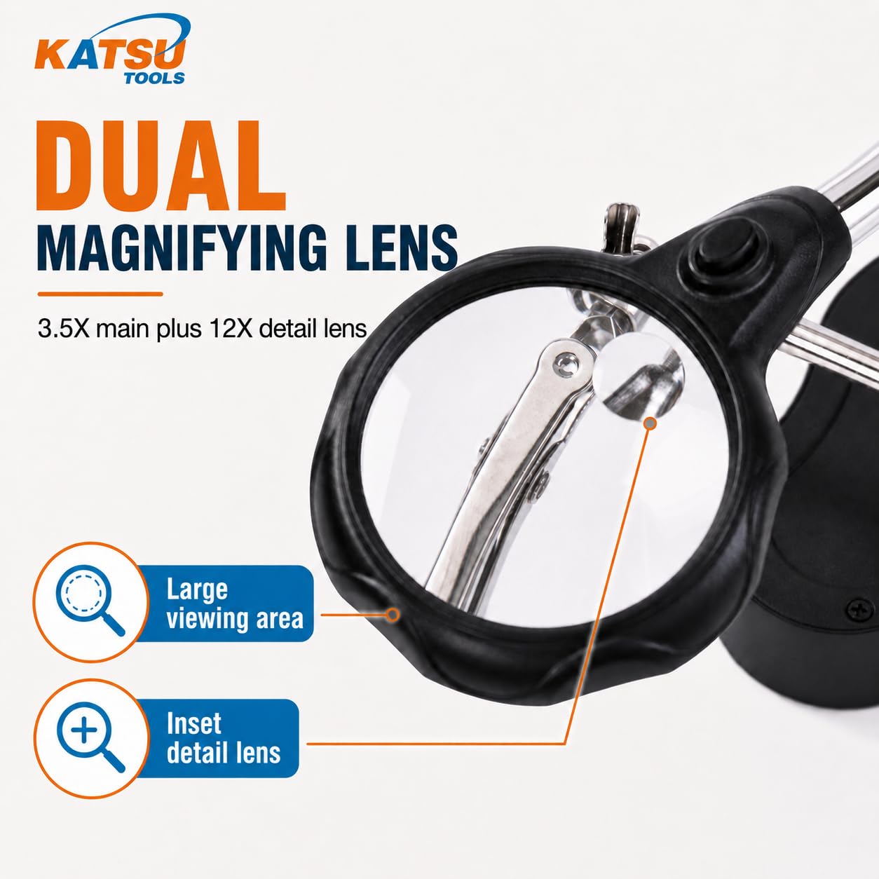 KATSU Lente d'Ingrandimento per Saldatura con Lampada a LED Terza Mano con Lente d'Ingrandimento, Che Aiuta Le Mani con Clip Lente d'Ingrandimento 3.5X 12X Dispositivi di Tenuta per Saldatura con Clip a Coccodrillo per Lavori di Riparazione di Assemblaggi
