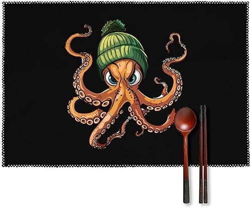 Cephalopod Octopus Placemats Set of 6 Resistant Table Mats Washable Place Mats for Dinner Party Table Decoration