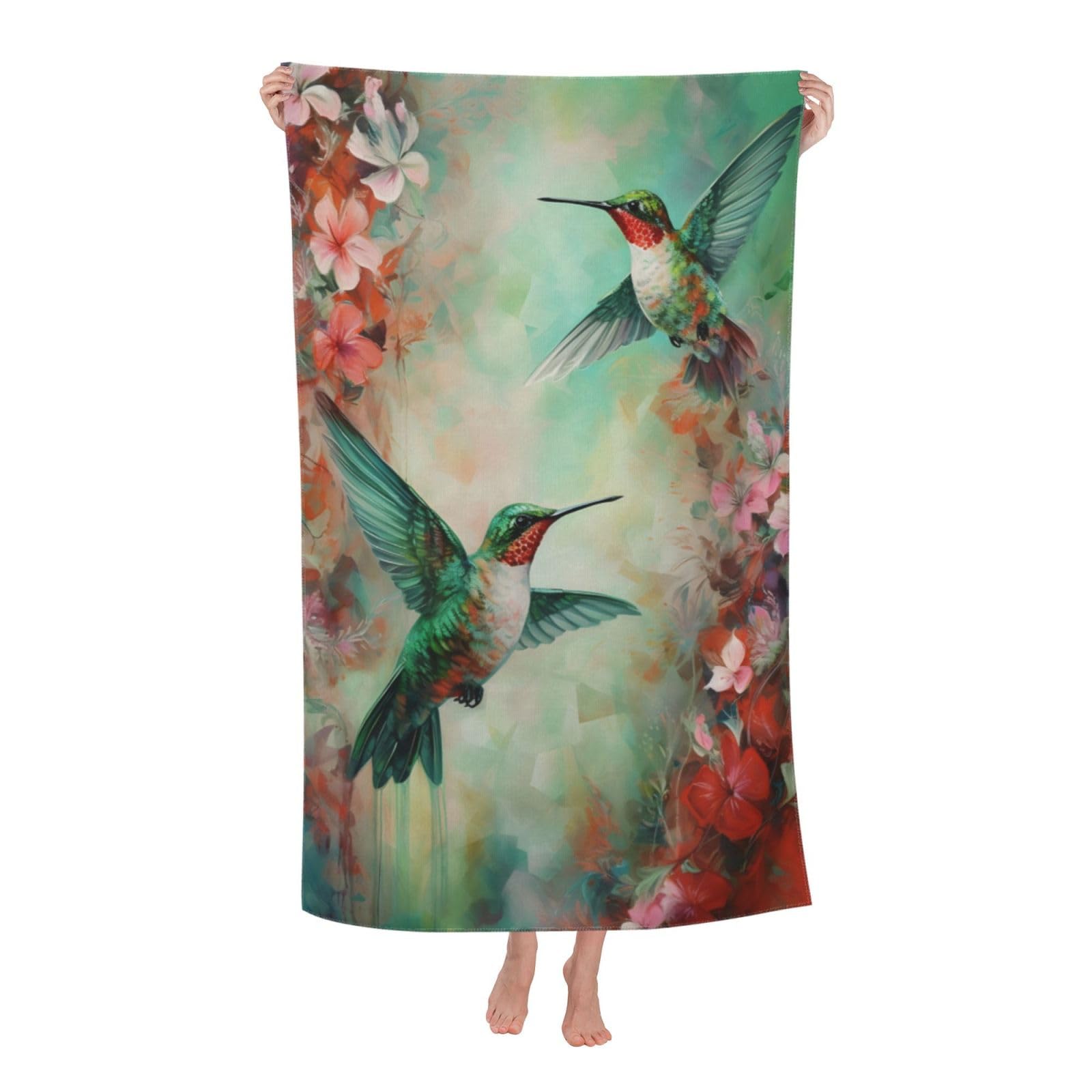 LSRCPD Beach Towels Hummingbirds And Flowers 4 Swim Bath Gym Swimming For Adults Women 80X130Cm