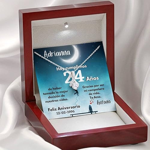Miniatura 4 de Collar para Regalo de Aniversario de Bodas - Collar Lazo con Piedra - personaliza la tarjeta con Los años y la fecha de la boda.