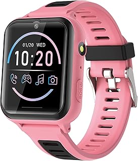 Montre Connectée Enfant - Montre Intelligente Enfant avec SOS 14 Jeux Musique Caméra Vidéo Réveil Chronomètre Calendrier Calculatrice Lampe de Poche, Cadeaux pour Garçons et Filles (Rose)