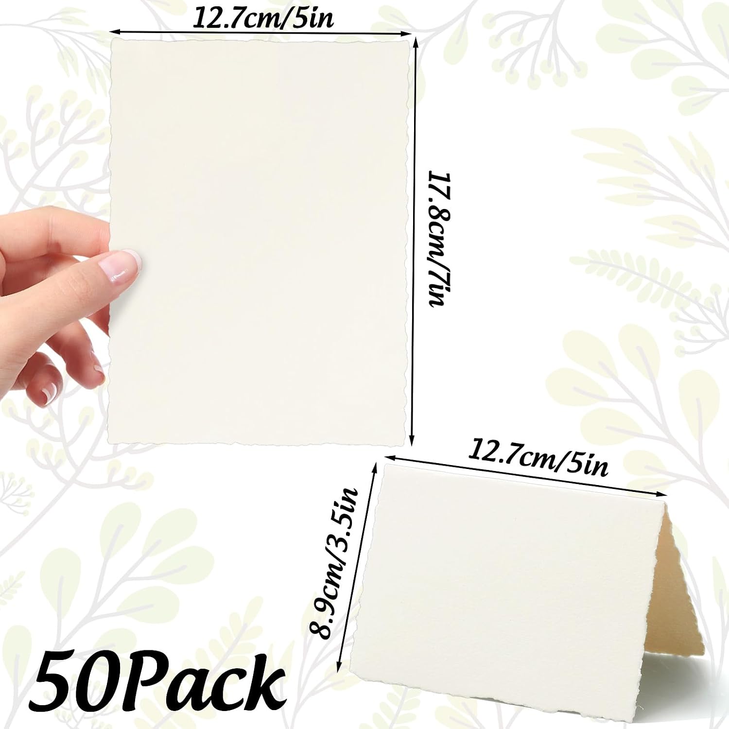 FYSUIMU 50 Pack Deckle Edge Tent Cards-Unfolded 5 x 7 Inch-160 GSM Textured Cotton Paper for Place Cards Table Settings Blank Notes Gift Tags 250th Anniversary Invitations Crafts