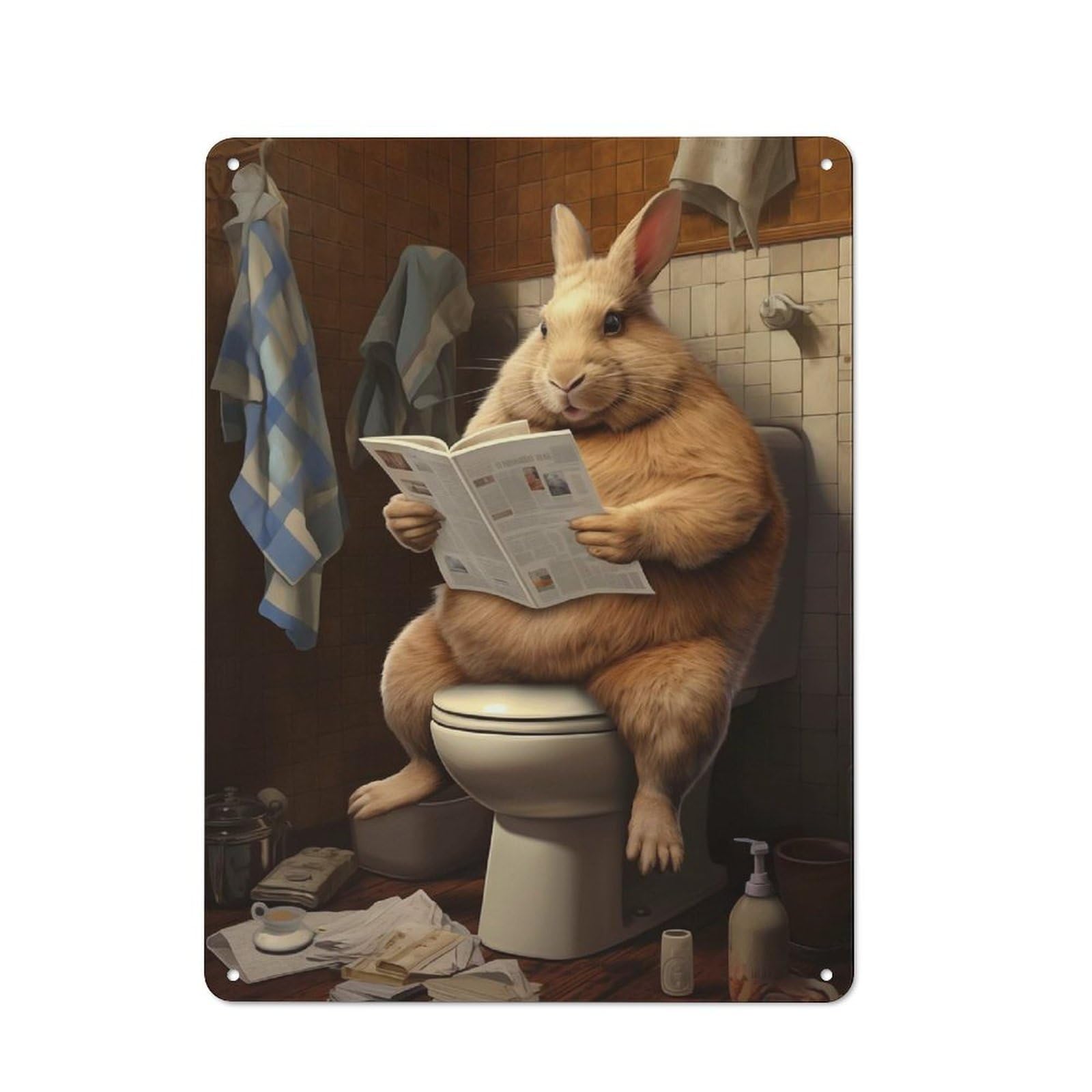 Junmoney Fat Bunny Toilet Newspaper Vintage Metal Plaque 40X30cm For Café Or Home Bar, For Vintage Wall Decor Fans, For Home Office And Studio Walls