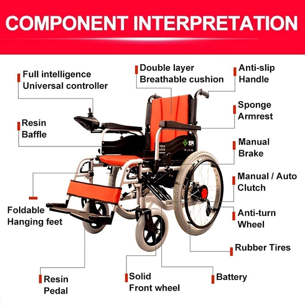 Sedia a rotelle Pieghevole Leggera a Doppia Funzione per Anziani, Sedia a rotelle elettrica Multiuso, a trazione elettrica o Come Sedia a rotelle Manuale