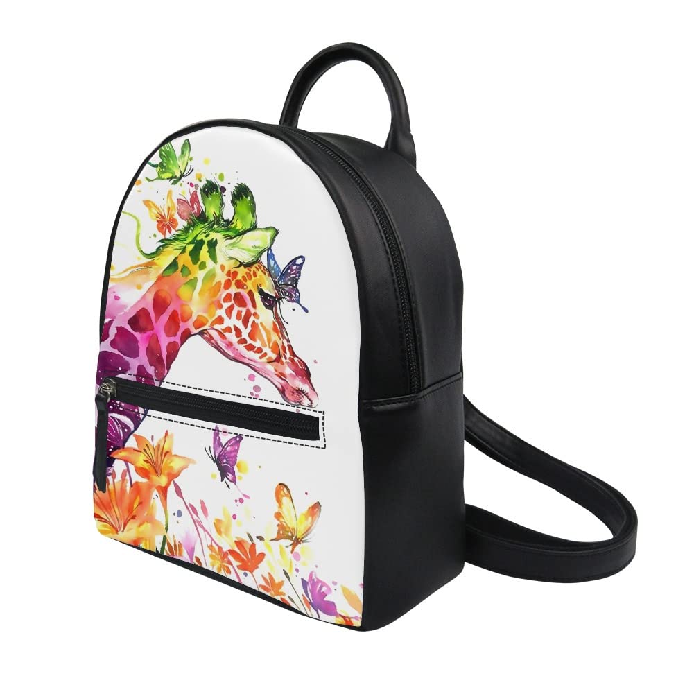 Nakgn Giraffe Print Mini Backpack Pu Leather for Women Travel Shopping