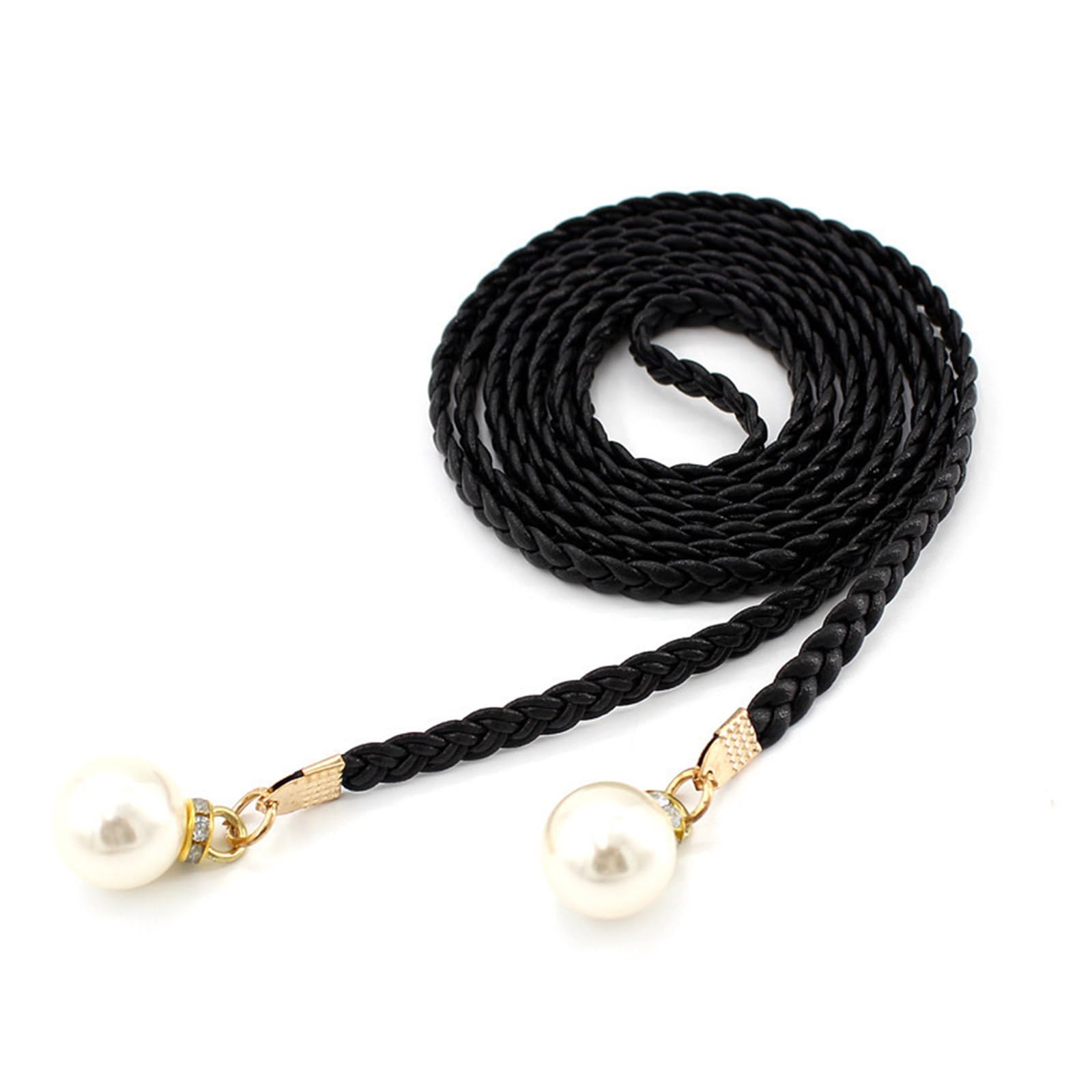 Maxtonser Delicate Pearl Decors Waist Belt Women Weave Braided Belt Thin Waistband Colorful Knot Vintage