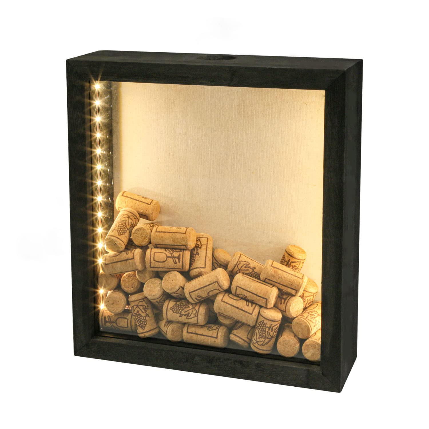 11x12 Shadow Box with Slot-Wine Cork Holder-Ticket Display Case Frame Come with Light-Beer Caps Show case-Christmas Home Decoration (Black)