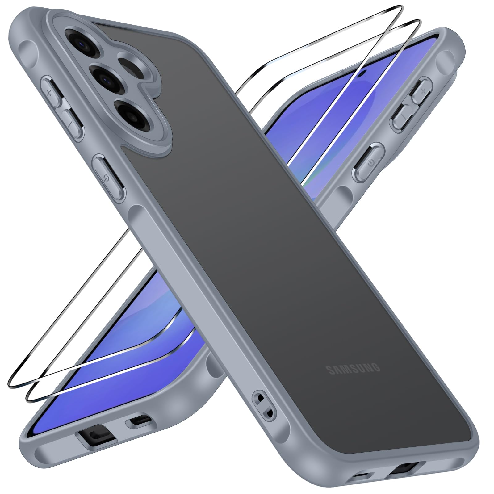 ivoler Hülle für Samsung Galaxy A57 5G mit 2 Stück Panzerglas, [Militärstandard] Stoßfest, [Kameraschutz] Handyhülle, Matt Durchscheinende Rückseite, Anti-Fingerabdruck Schutzhülle, Grau