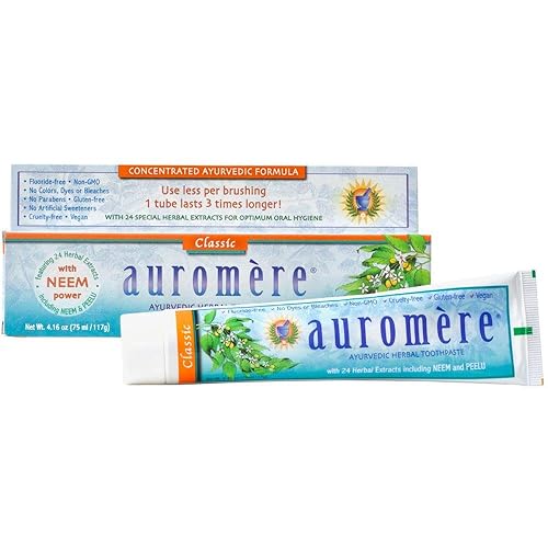 Pasta dental ayurvédica Auromere, sabor clásico de regaliz, vegano, natural, sin OMG, libre de fluoruro, sin gluten, con neem y peelu (4.16 oz), 1