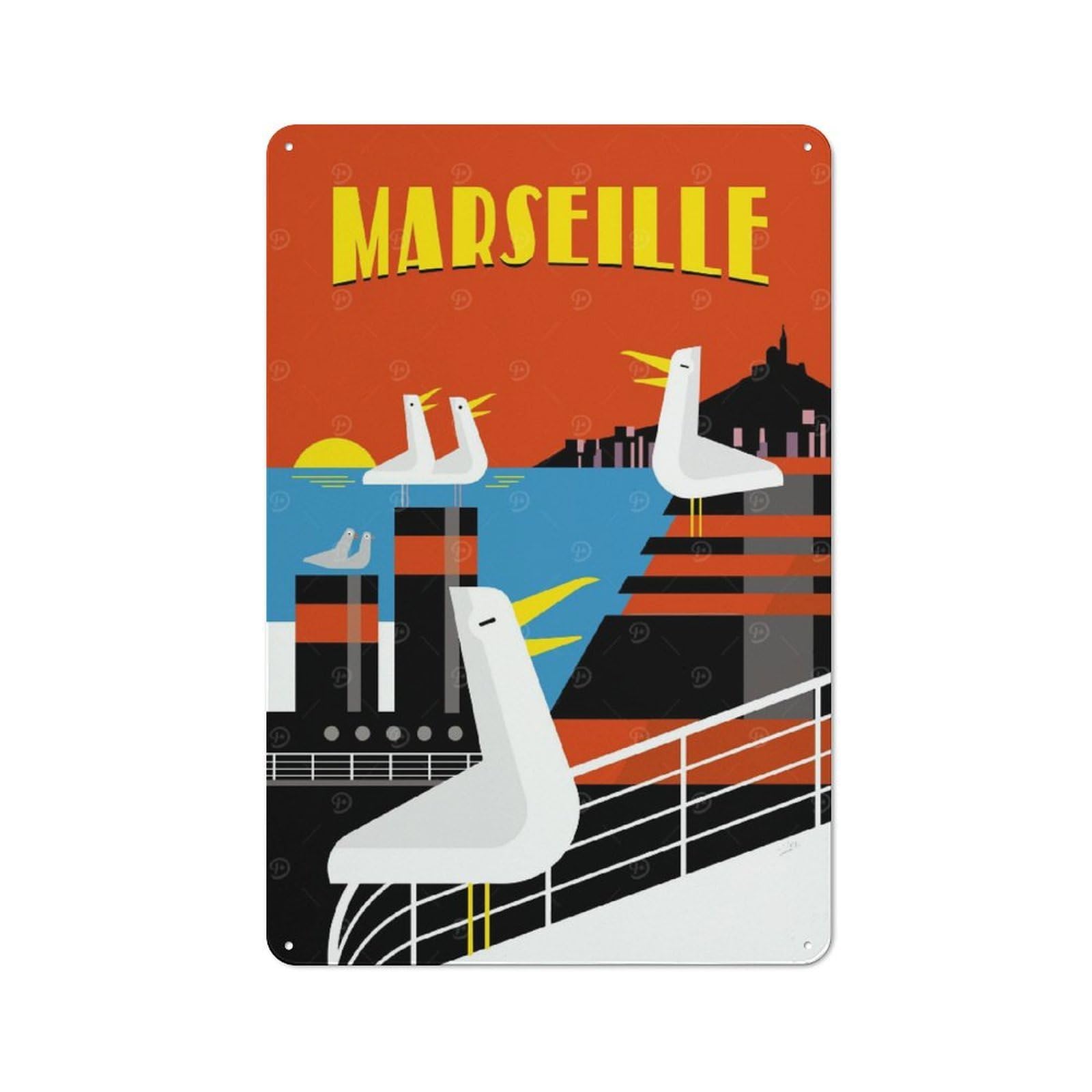 Junmoney Style-12 Marseille Travel (6) Retro Tin Wall Plaque 30X20cm For Hobby Room Or Studio, For Garage, Workshop And Man Cave Decoration