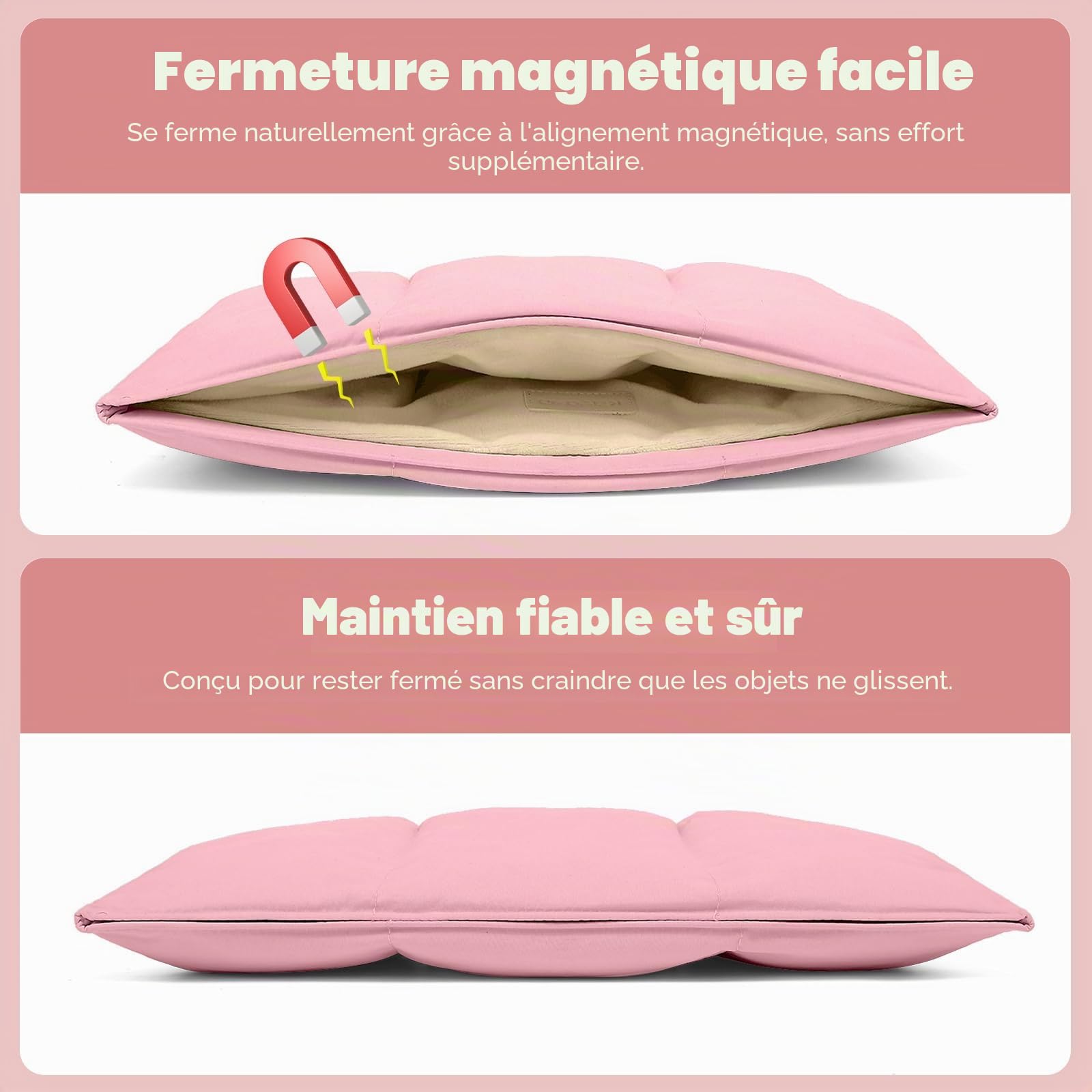 15-16 Pouces Puffy Housse Ordinateur Portable pour MacBook Air 15" (2023-2026), MacBook Pro 15" -16" (2008-2026), Sacoche Laptop pour Fermeture Magnétique, Imperméable Nylon (Rose)