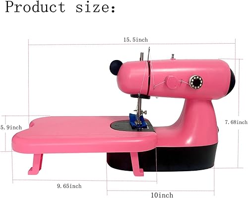 Miniatura 4 de Fbshicung Mini máquina de coser para niños de 8 a 12 años, máquina de coser rosa, ligera, pequeña, eléctrica con mesa de extensión, luz LED