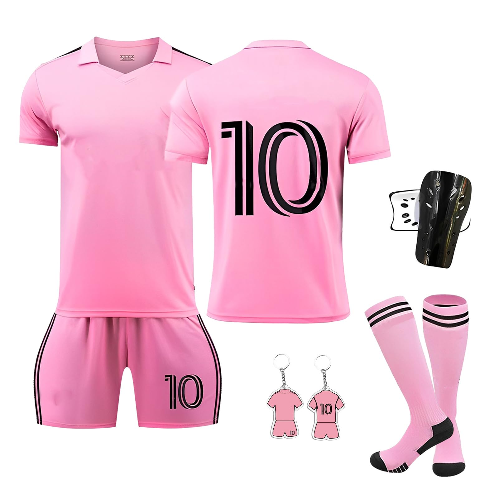 Byhsoep Camiseta de Fútbol,Conjunto de Fútbol de Jersey para Niños con Camiseta,Camiseta Deportiva de Fútbol con Pantalones Cortos,Calcetines y Placa Protectora de Rodilla