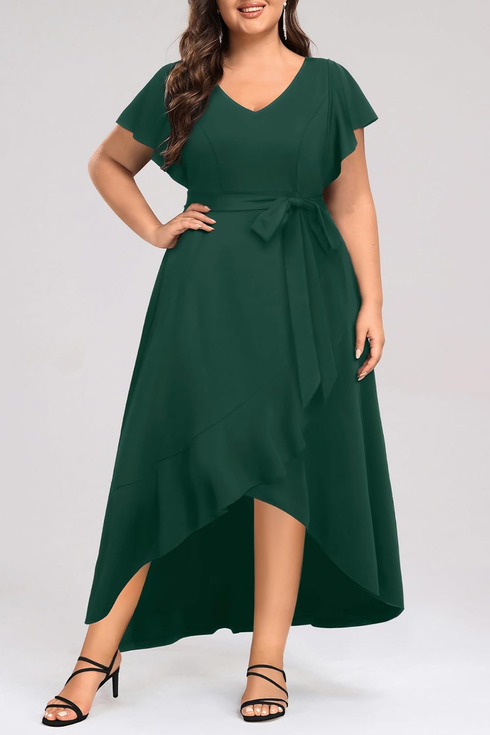 Women Plus Size Wedding Guest Dress - Formal Cocktail Split Ruffle V Neck High Low Party Long Maxi Dresses 2025 - Image 2