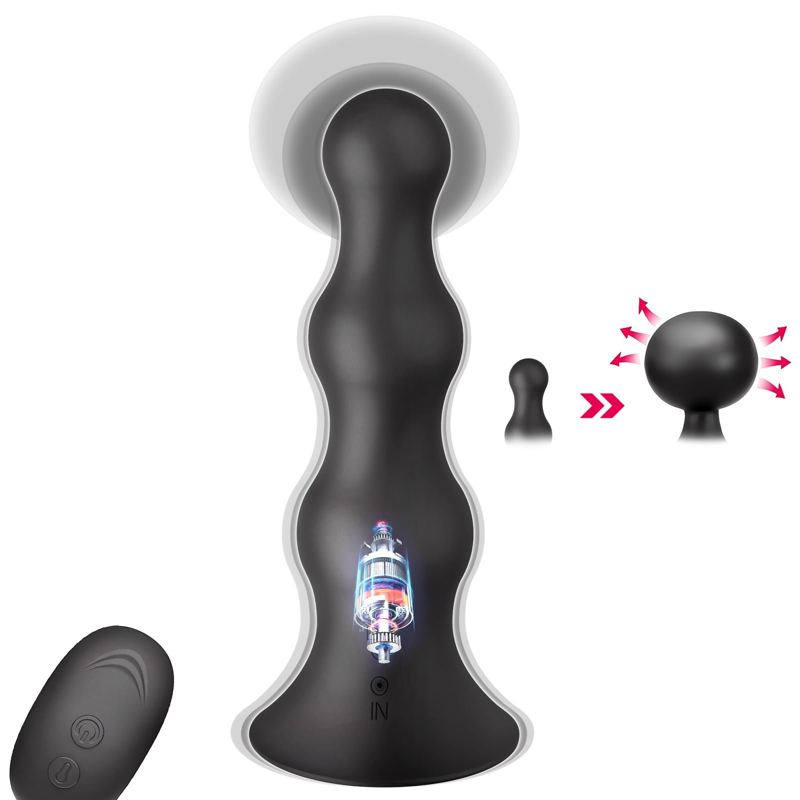 Plug anale vibrante gonfiabile, 10 modalità di vibrazione, con telecomando, pallina in silicone, stimolazione della prostata, sex toy universale