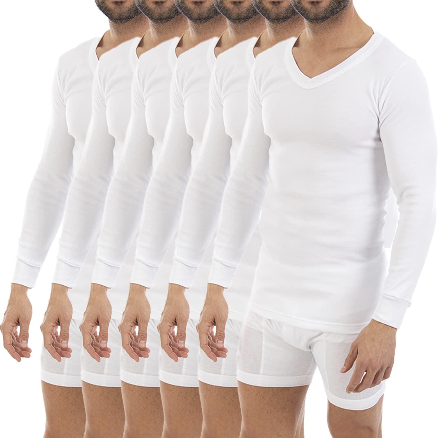 Lacotex Camiseta Interior Termal de Hombre | Camiseta Manga Larga y Cuello Pico Térmica | Confort y Protección Térmica Interior | Pack Ahorro 6 Unidades | L101V