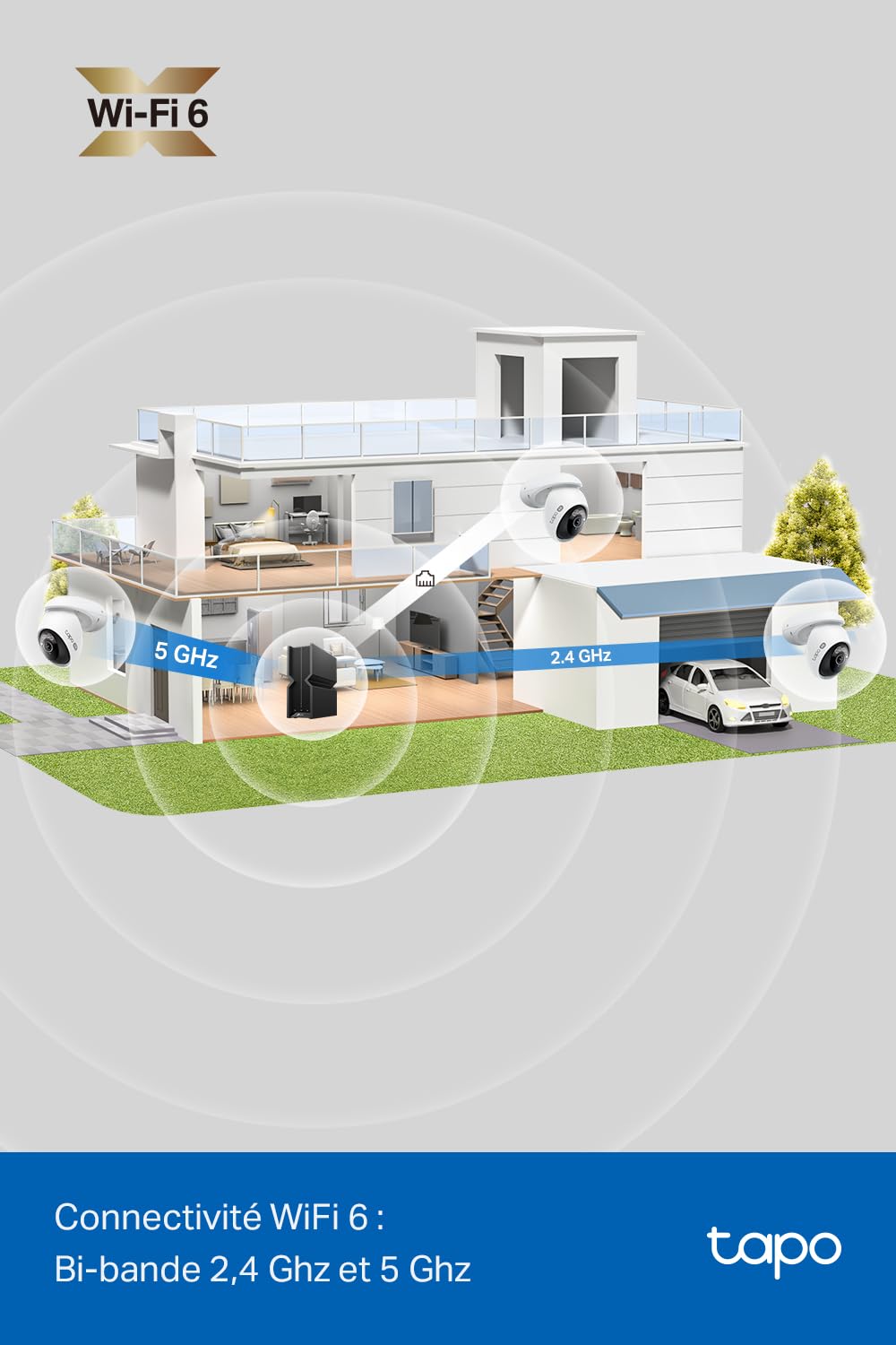 Tapo C560WS Caméra de surveillance extérieure Wi-Fi 4K 360°, Wi-Fi 6 double bande, vision nocturne couleur, détection IA gratuite, suivi intelligent, alarme lumineuse et sonore, audio bidirectionnel