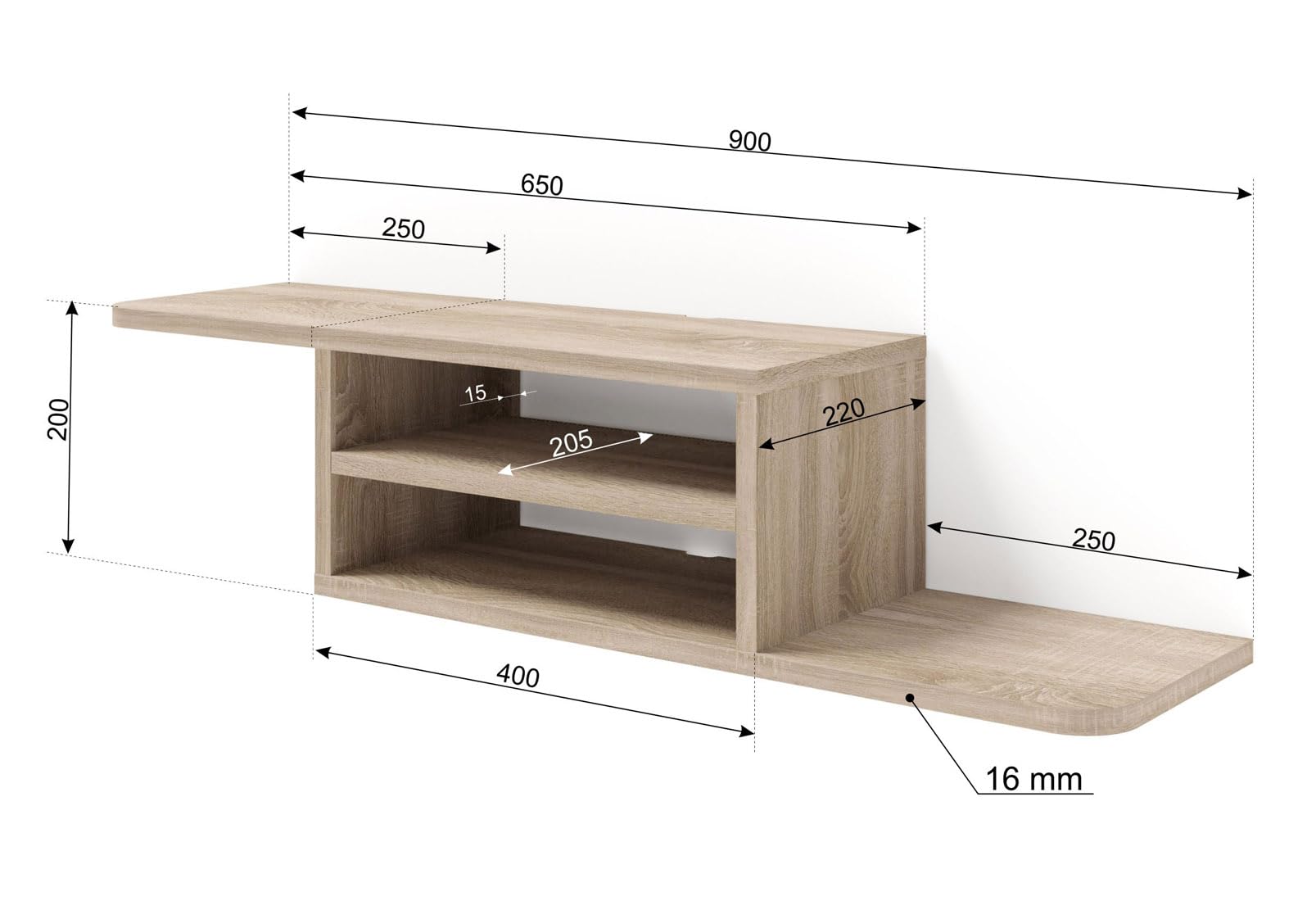 Homlando DEDAL Meuble TV mural, 90 cm, meuble TV, meuble de salon, étagère suspendue, chêne Sonoma