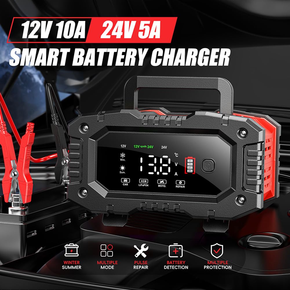 LVYUAN 10A auto-acculader, 12V/24V voertuigacculader, Batterij onderhouder, druppellader