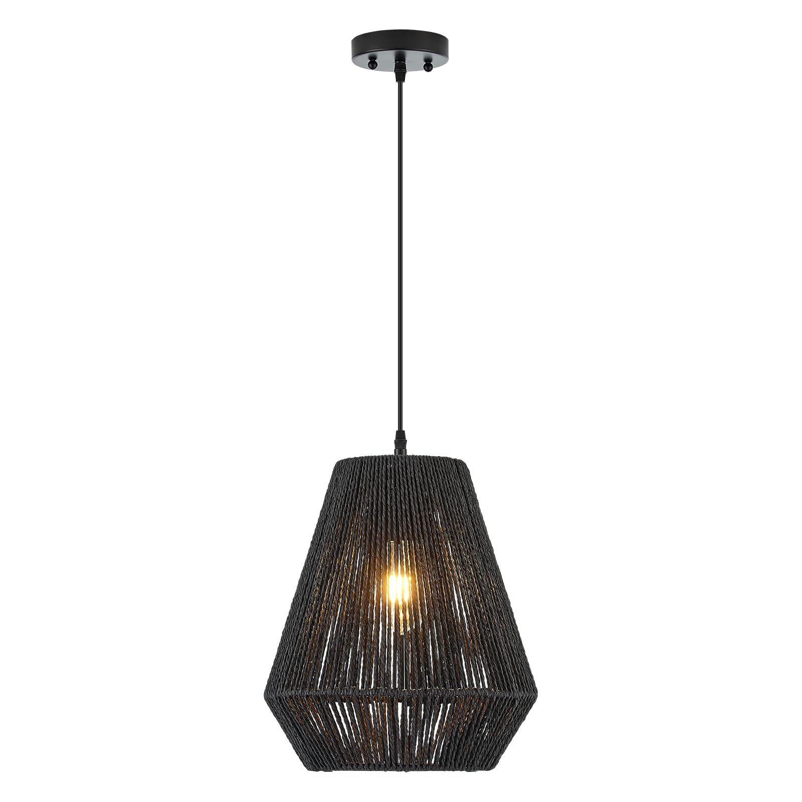 Photo 1 of MhyTogn 13” Boho Hand Woven Rattan Mini Chandelier Matte Black Classic Pendant Light for Kitchen Island Dining Room Hallway, UL Listed