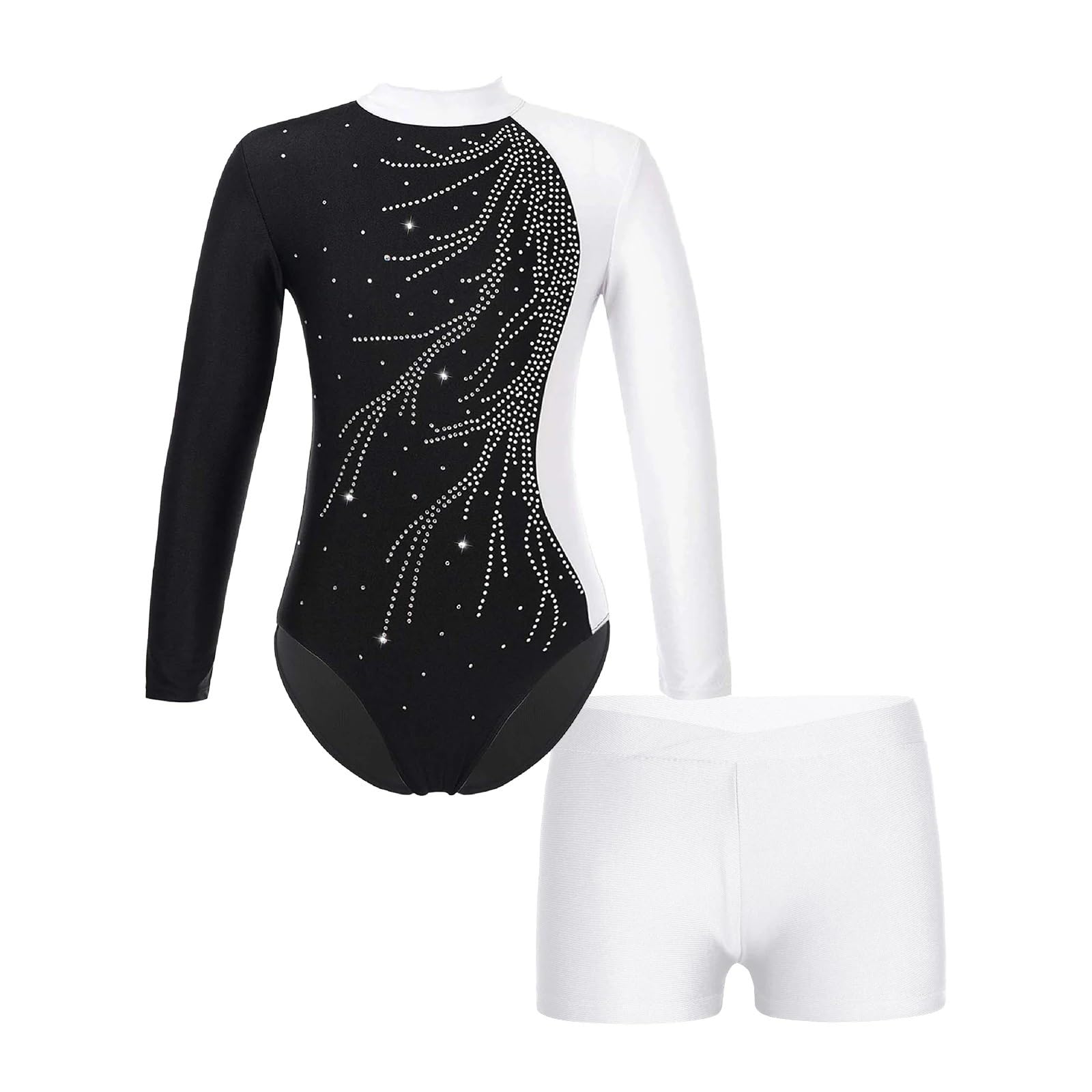 Maillot Gimnasia Ritmica Trajes de Baile de Ballet de Manga Larga for niños, Leotardos de Gimnasia for niños con Pantalones Cortos, Conjuntos de Ropa de Baile for niñas, Mono de Yoga Unitard