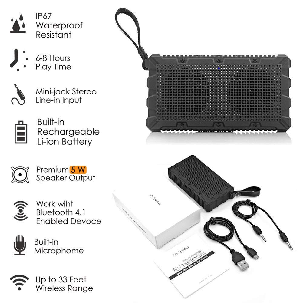 Enceinte Bluetooth Portable Imperméable IP67 Format de Poche Stéréo Mains Libres Bluetooth 4.1 pour Douche de Plage et Plein Air
