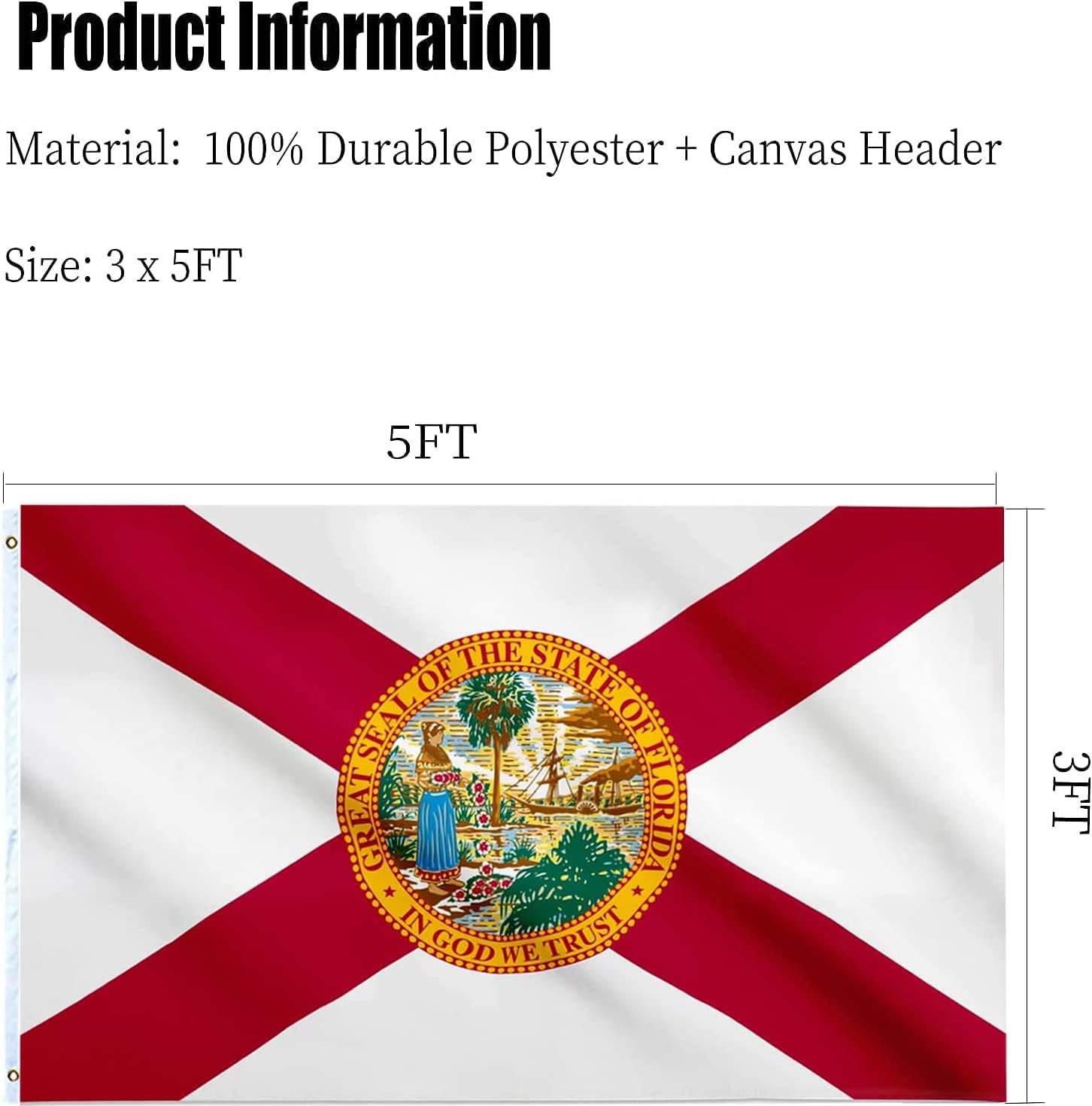 Florida State Flag 3x5 Double Sided Outdoor Heavy Duty 3 Ply with Durable Canvas Header and 2 Brass Grommets Vivid Colors FL Flags - Image 7