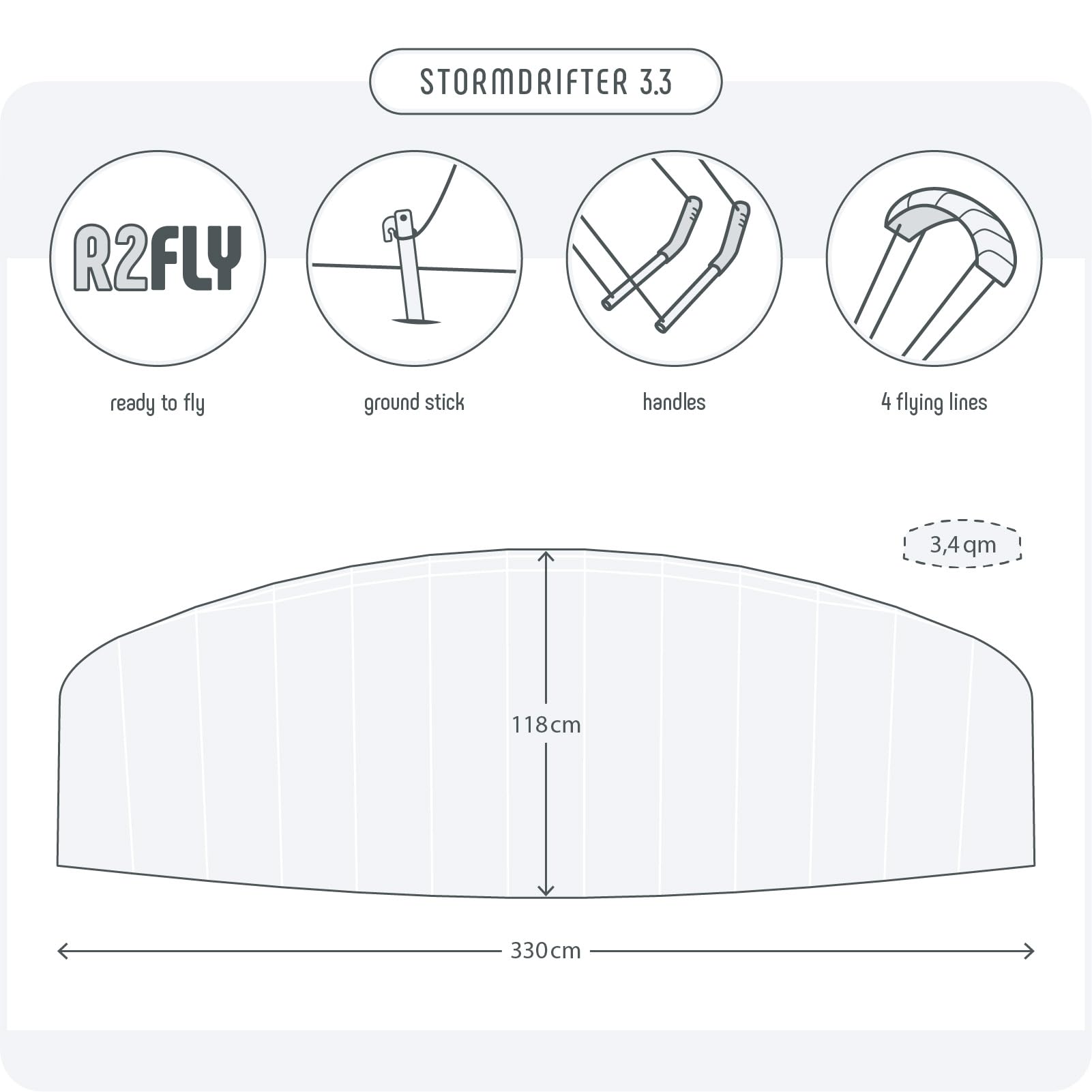 Skymonkey Stormdrifter Aile de Traction à Quatre Fils, Tailles 230cm, 330cm, 430cm
