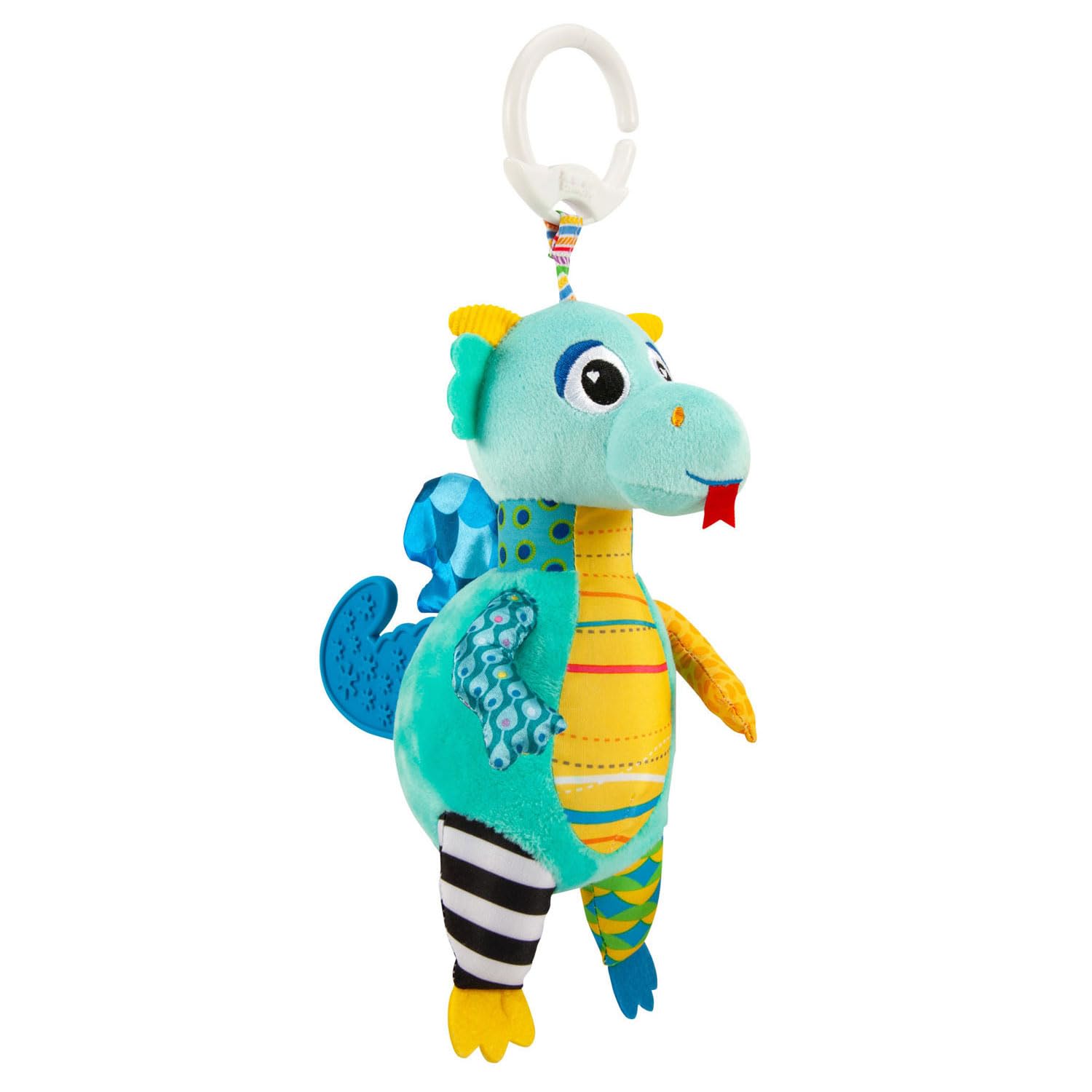 Lamaze di Bizak, Daphe la Dragone, Giocattolo sensoriale Bambino, Dragone con Diverse Texture Che ruggisce Durante Il trambusto, con Anello Clip e Coda di morditore