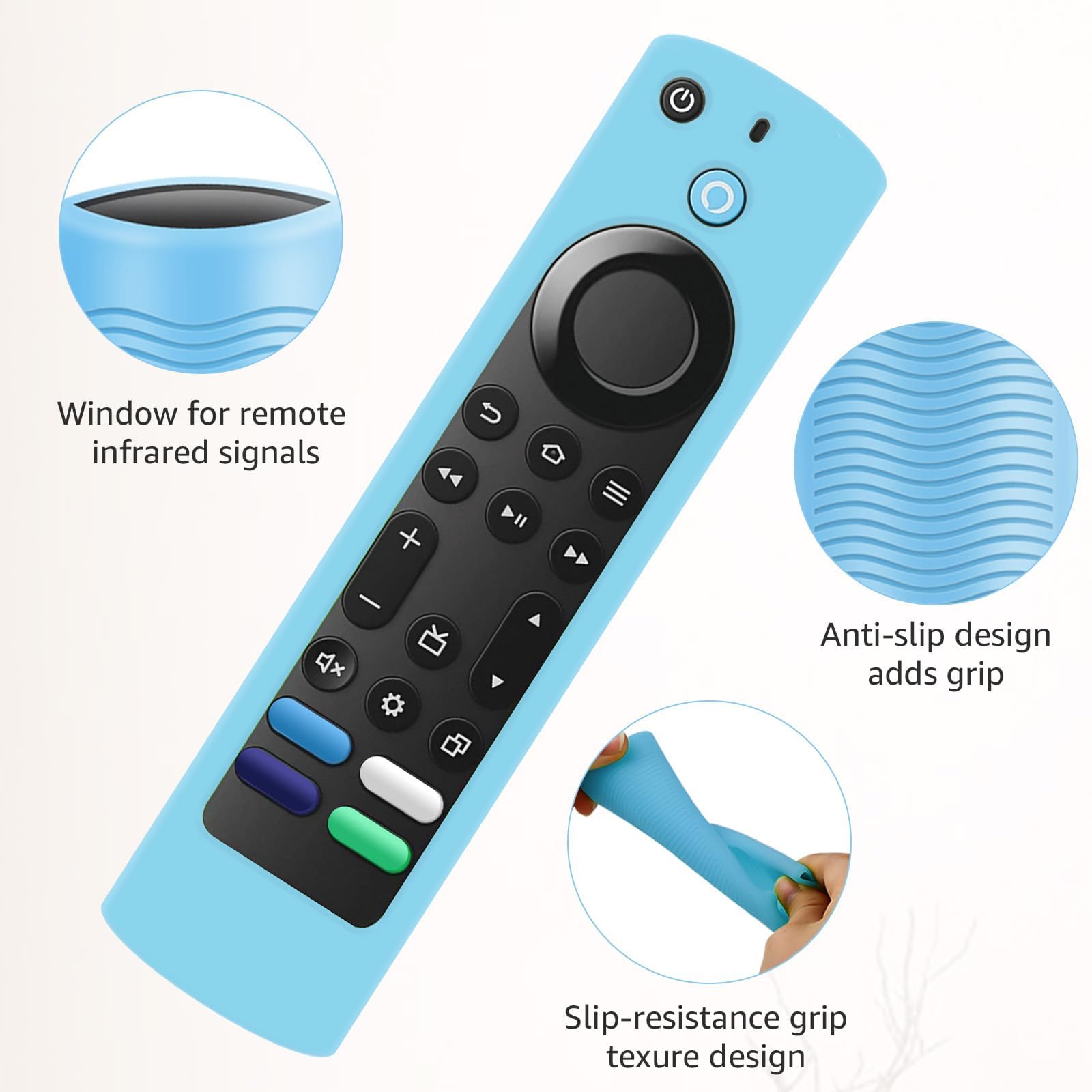 Paquete de 3 fundas de repuesto para control remoto Toshiba e Insignia Fire TV, funda de silicona para CTRC1US21 NS-RCFNA-21 que brilla en la oscuridad, azul, rosa y morado