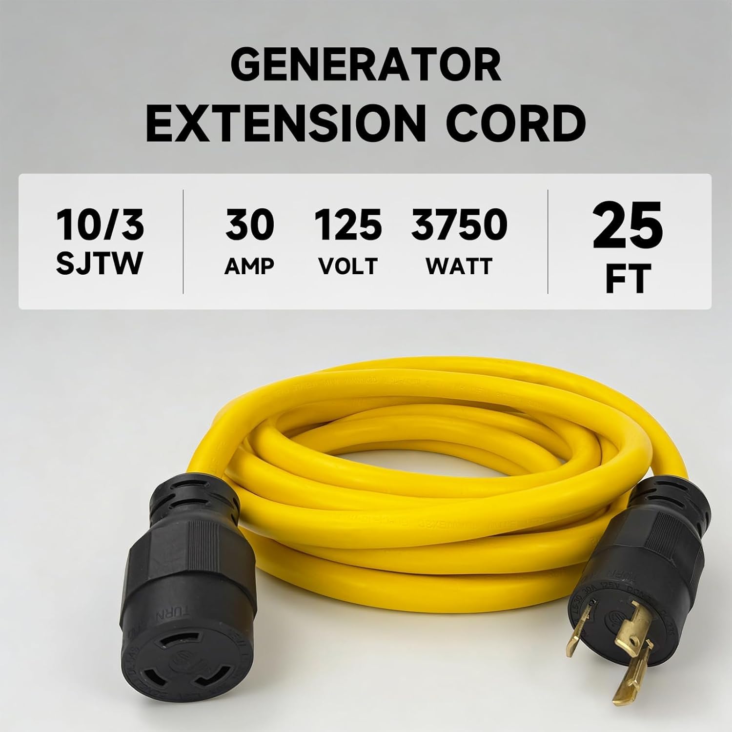 EP 25 Ft 30-Amp Generator Extension Cord, 3-Prong 125V 3750W NEMA L5-30P/R, 10 Gauge SJTW Twist Lock Heavy Duty Power Cord for House, RV Black