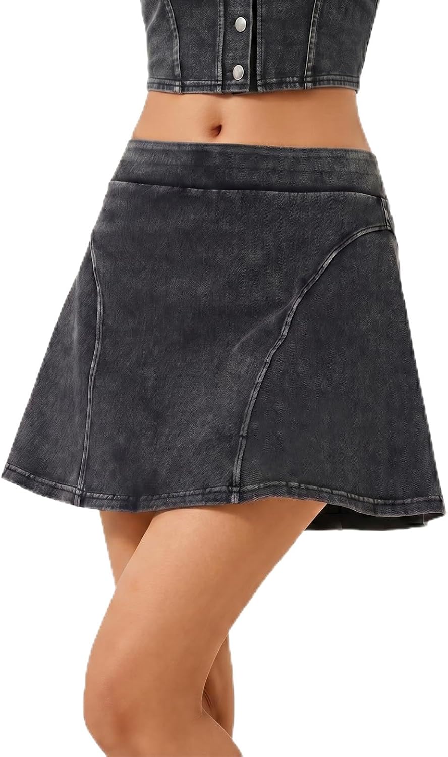 Women's Athletic Denim Skorts Elastic High Waist Built-in Shorts Tennis Casual A-line Stretchy Jean Skirts