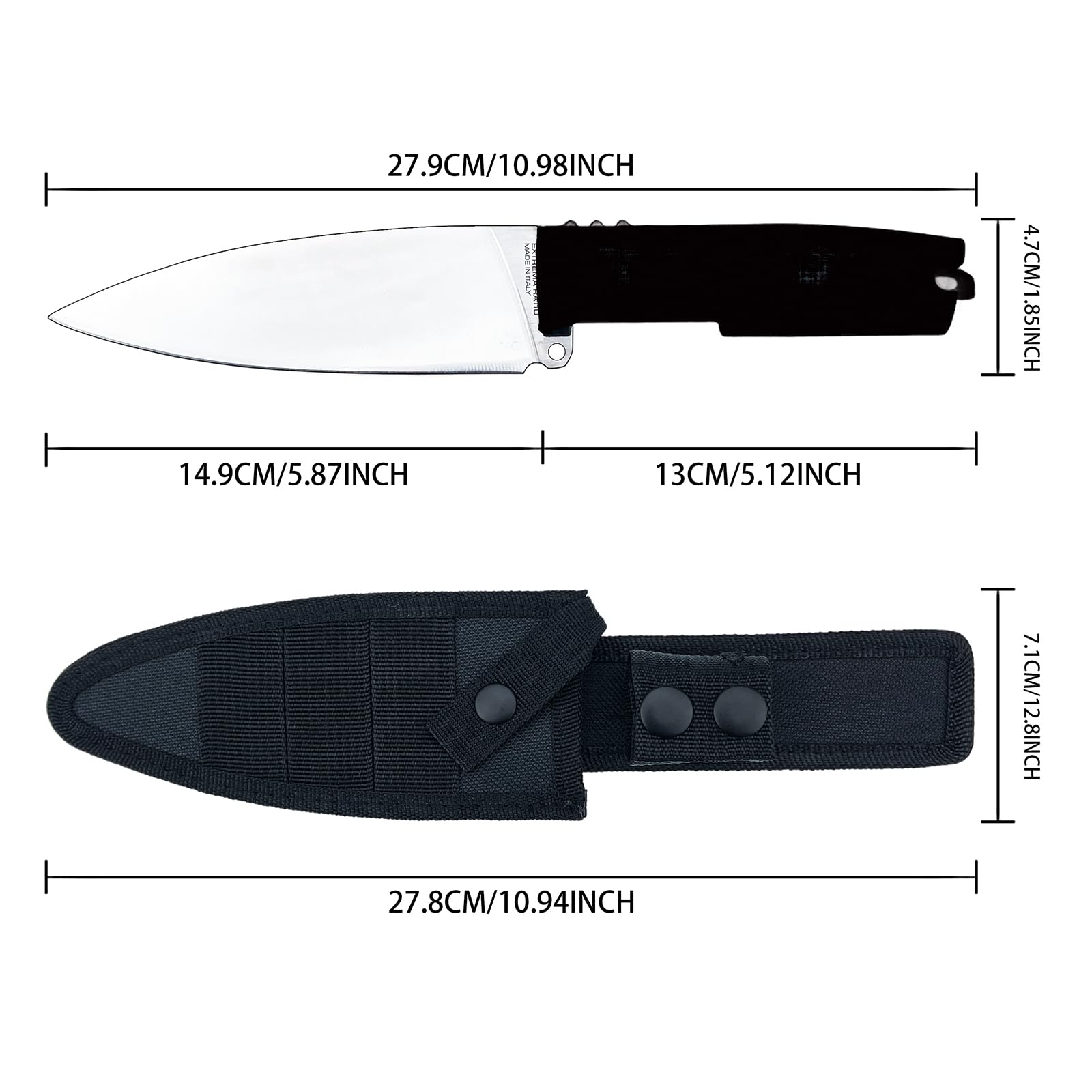 Messer Feststehend, Survival Messer für Trekking Camping, Hergestellt aus 8Cr13Mov Stahl, Full-Tang Ergonomischer Forprene Griff, Geschenke für Männer (Klinge aus rostfreiem Stahl mit schwarzem Griff)