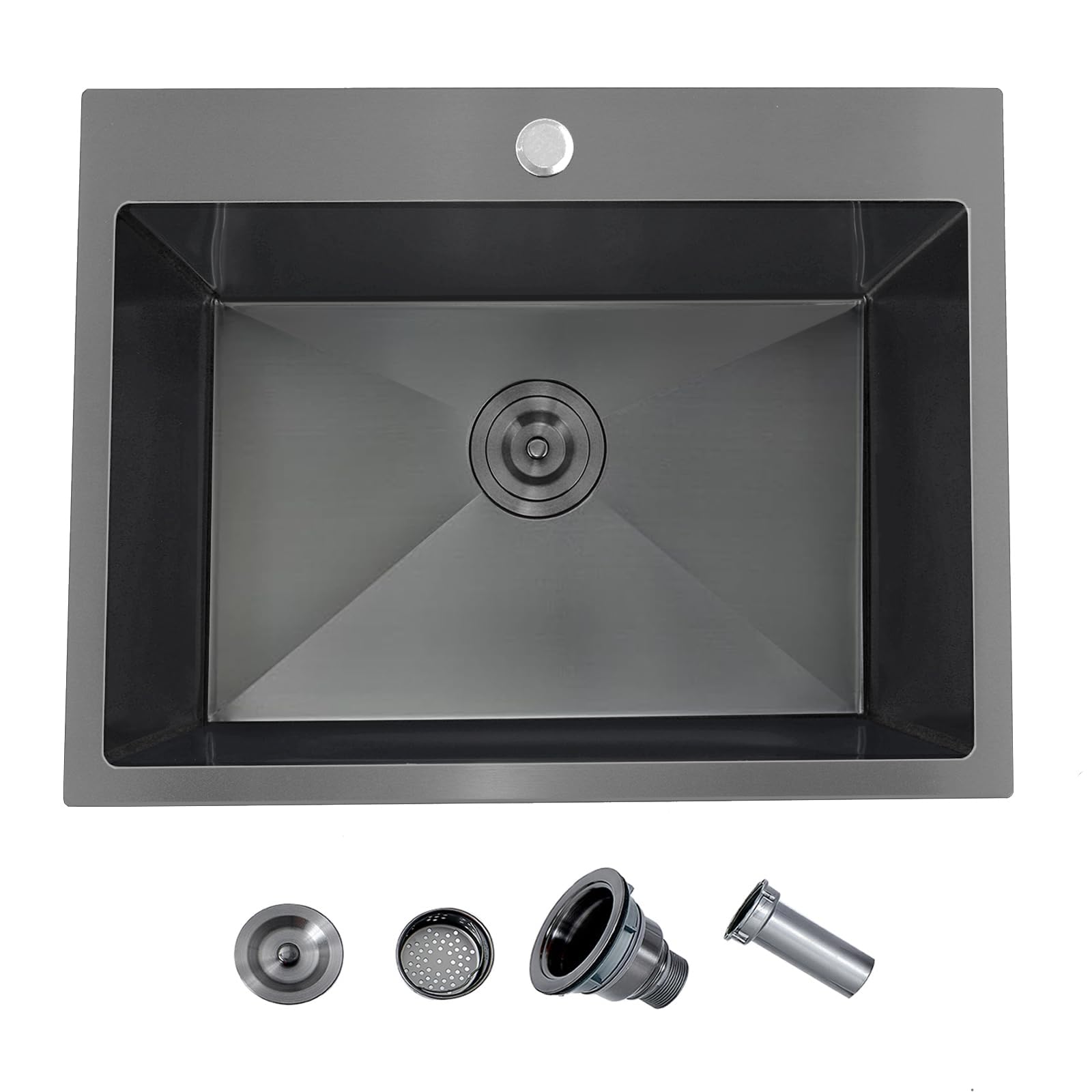 22 Inch Drop In Kitchen Sink Black, 22 x 18 Stainless Steel Single Bowl Top Mount Drop In Bar Wet Prep RV Outdoor Kitchen Sink, 16 Gauge Gunmetal Black