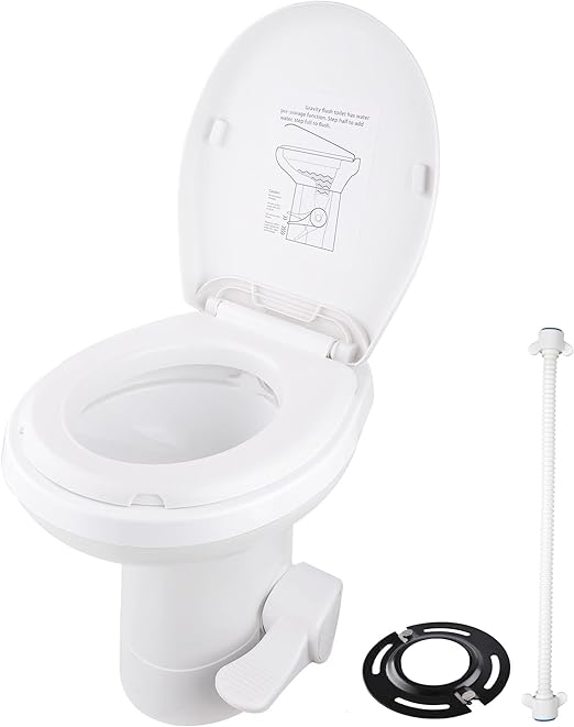 AW RV Toilet Gravity Flush Camper Toilet Elongated 20" High Profile Travel Trailer Toilet for RV Foot Pedal Flush HDPE Motorhome Caravan Travel