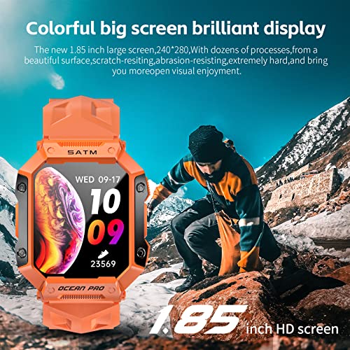 Lokmat Smart Watch - Fitness Tracker Smart Watches For Women Men With Heart Rate, Blood Pressure & Sleep Monitor, Long Battery Life Military Smartwatch Compatible With Iphone Android Phone(Orange) #TOP2