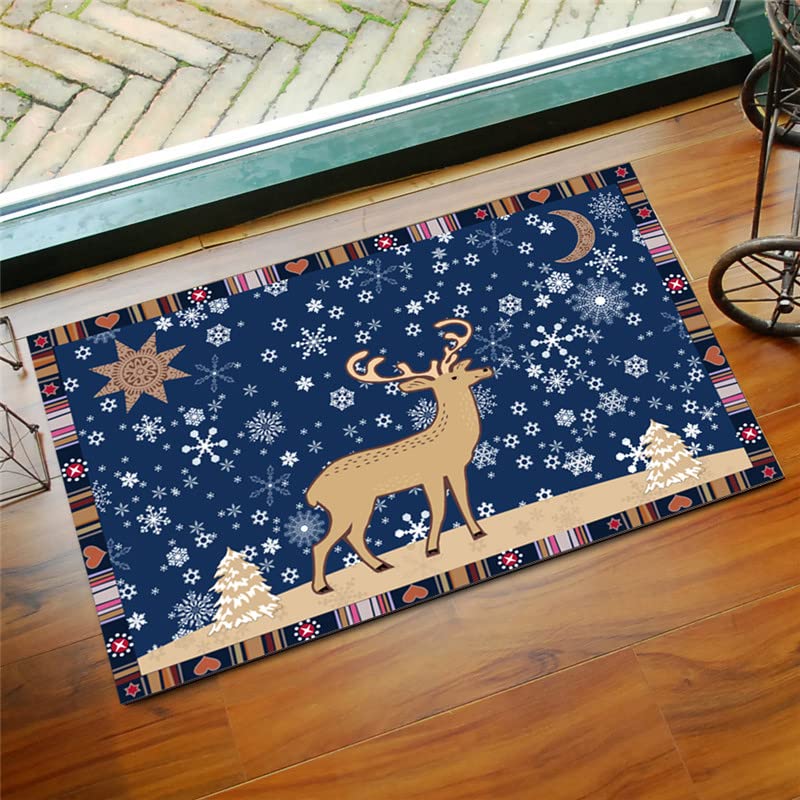 Zerbino Ingresso Esterno Fiocco Di Neve Alce Blu Tappeto Salotto Poliestere Tappeto Cucina Addensare Tappeto Esterno Antiscivolo Tappeto Ingresso Interno Lavabile Zerbino Ingresso 120x160cm
