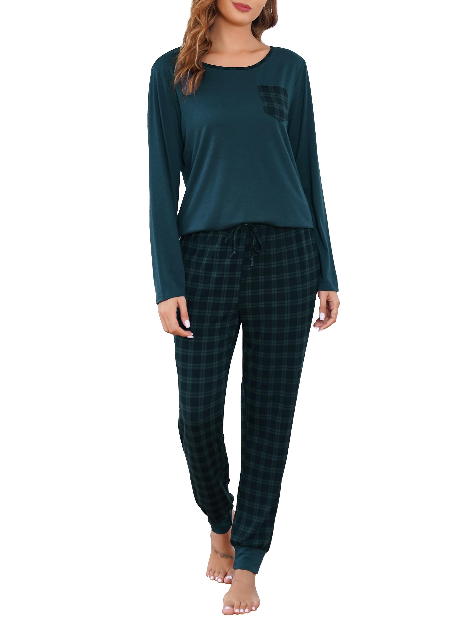 Vlazom Pigiami Donna Lunghi Invernale Top Manica Lunghe e Pantaloni Lunghi a Quadri Pigiama Set per Home Tempo Libero Regali di Natale