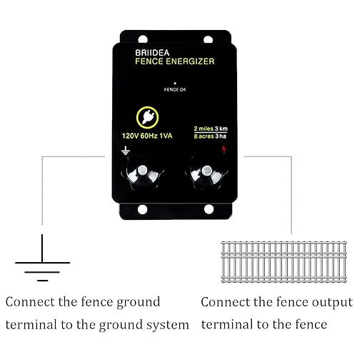 Miniatura 3 de Briidea Energizador eléctrico de cerca de 2 millas para evitar que los animales salvajes intercepten 8 acres voltaje de salida 5000 V 0.1Joule