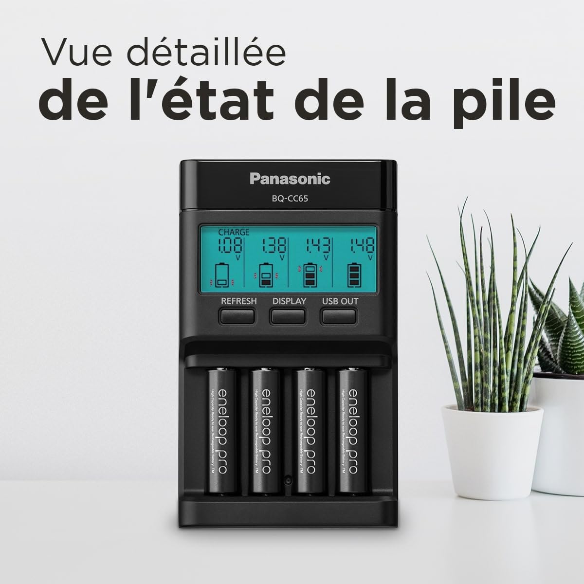eneloop Pro Chargeur Pro, pour 1-4 Piles Rechargeables AA/AAA, 2h de Temps de Charge, 10 Fonctions de sécurité