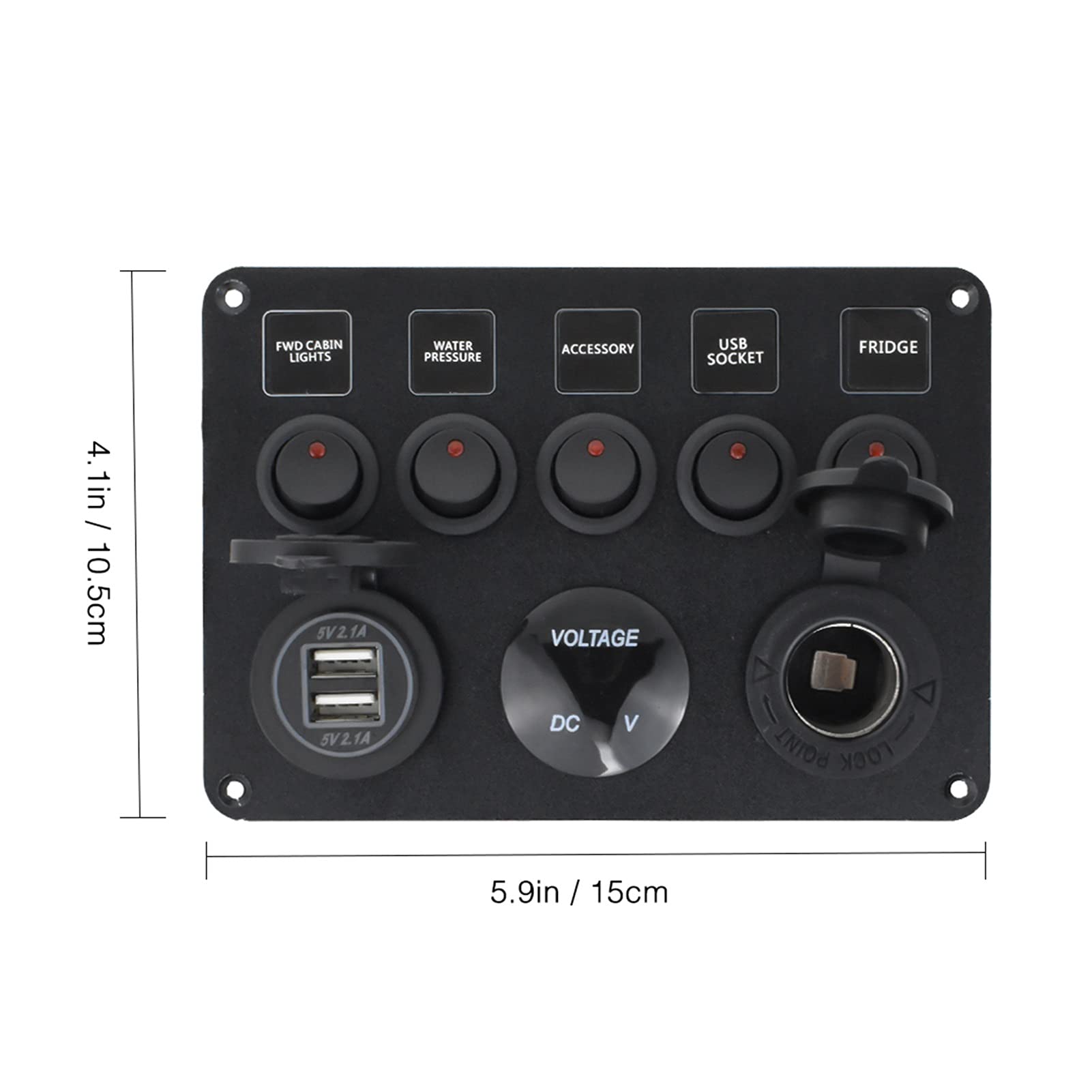 INEOUT Barca marina for auto da 5 Gang 12V GUIDATO Voltmetro digitale del circuito impermeabile del pannello dell'interruttore del rocker Dual USB Adattatori for caricabatterie da auto portuali (Colo