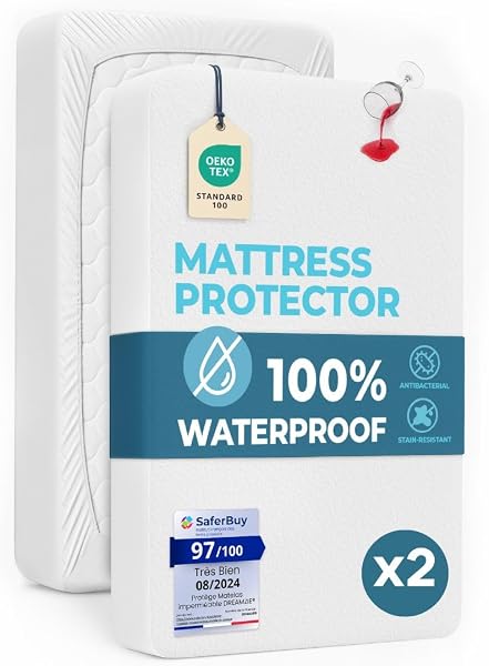 Dreamzie - Protège-matelas 160x200 - Lot de 2 - Imperméable - Coton | OEKO-TEX - miękki i cichy, elastyczny 360°, oddych