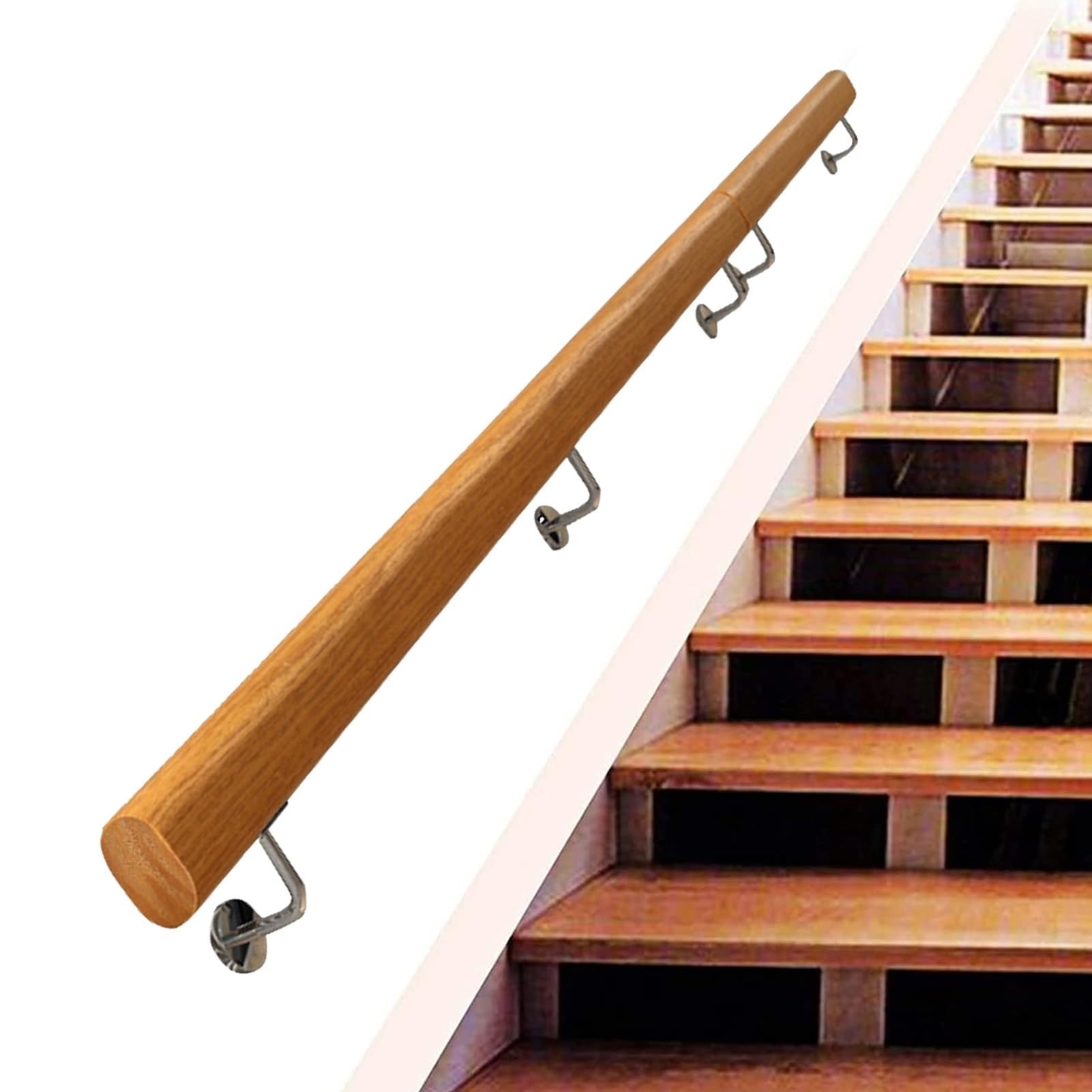 Wall Handrails Wooden Stairs Banister Handrail, 100/120/150/180cm Hand Railing with Stainless Steel Brackets,Safety Handle(6.6ft/200cm)