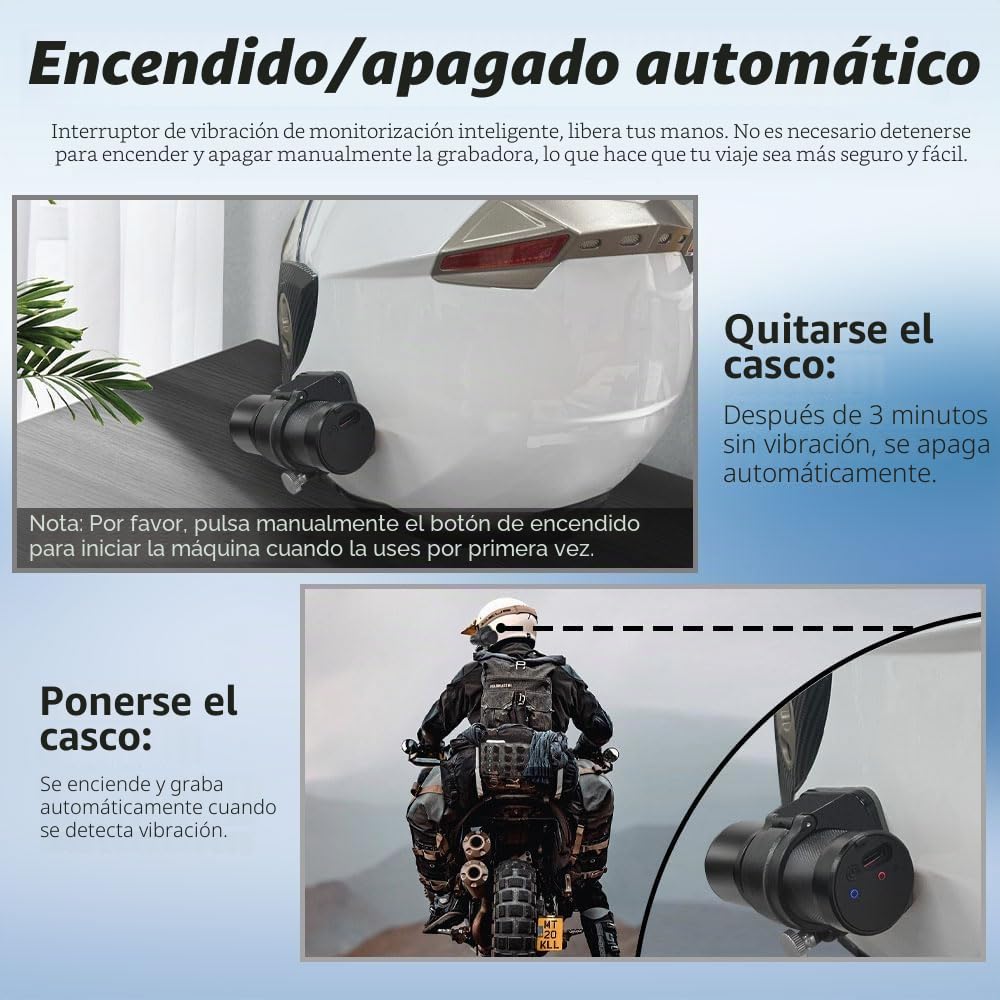 Cámara para Casco de Bicicleta y Motocicleta VSYSTO, Encendido/Apagado Automático, WiFi HD 1080P Lente de Visión Nocturna de 150°, Cámara de Acción Portátil, Sensor G, Grabación en Bucle