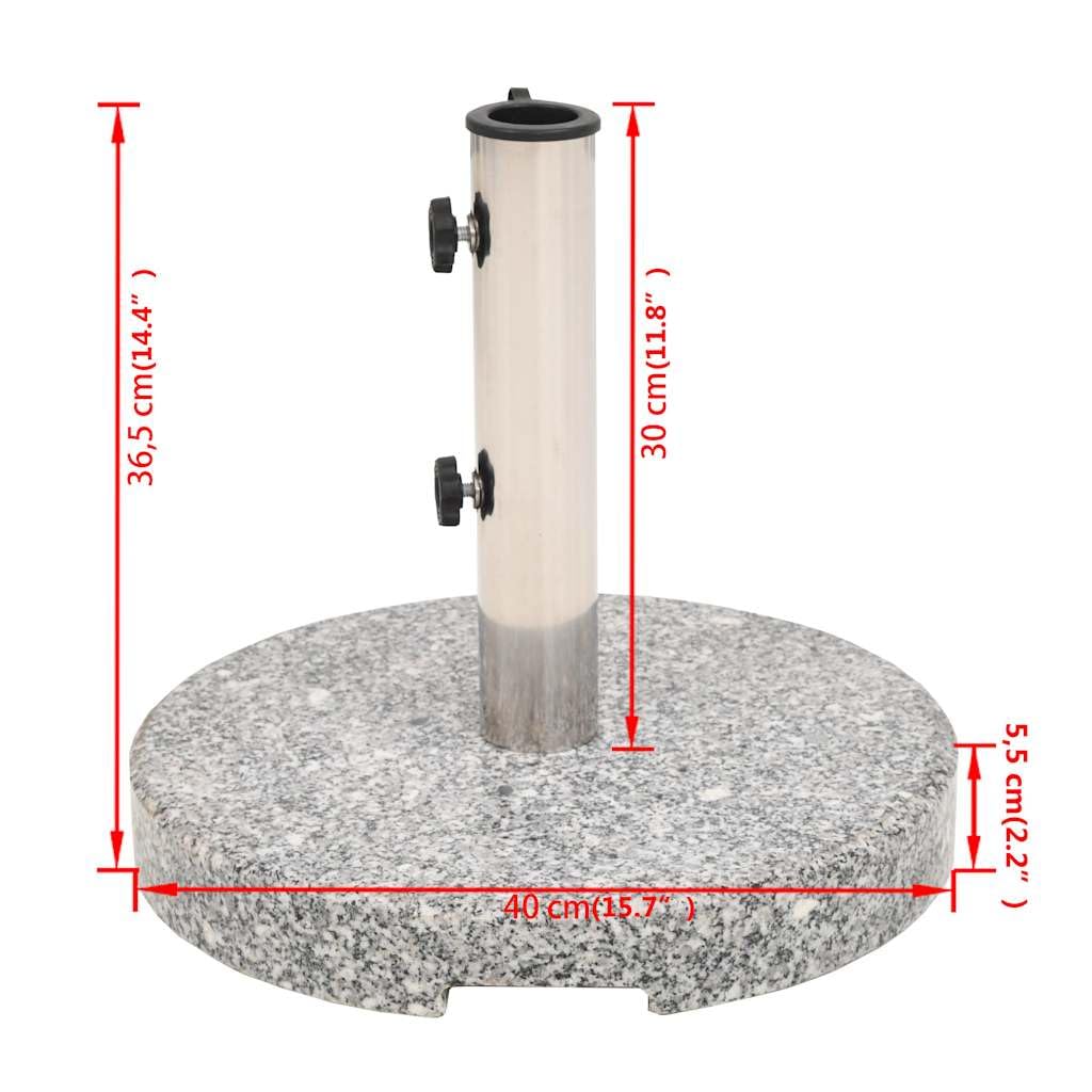 Supporto per ombrellone rotondo in granito, 20 kg, con tubo in acciaio inox, base per asta da 38 mm o 48 mm, supporto per ombrellone per balcone, terrazzo, giardino, resistente alle