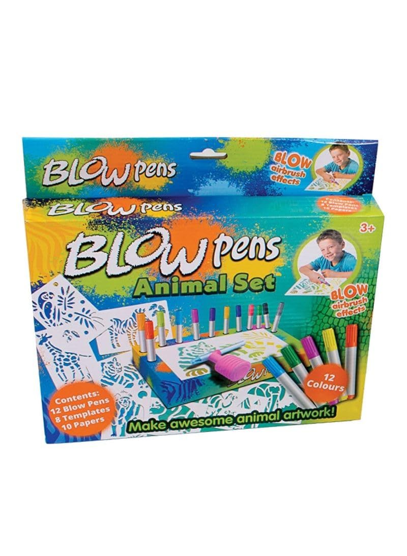 PNJB Drawing DIY Large Set of Blow Markers Blue Animal Set Kit, Educational Children Spray Painting Toys, Display, Creativity Hub Organized and Neat Storage,