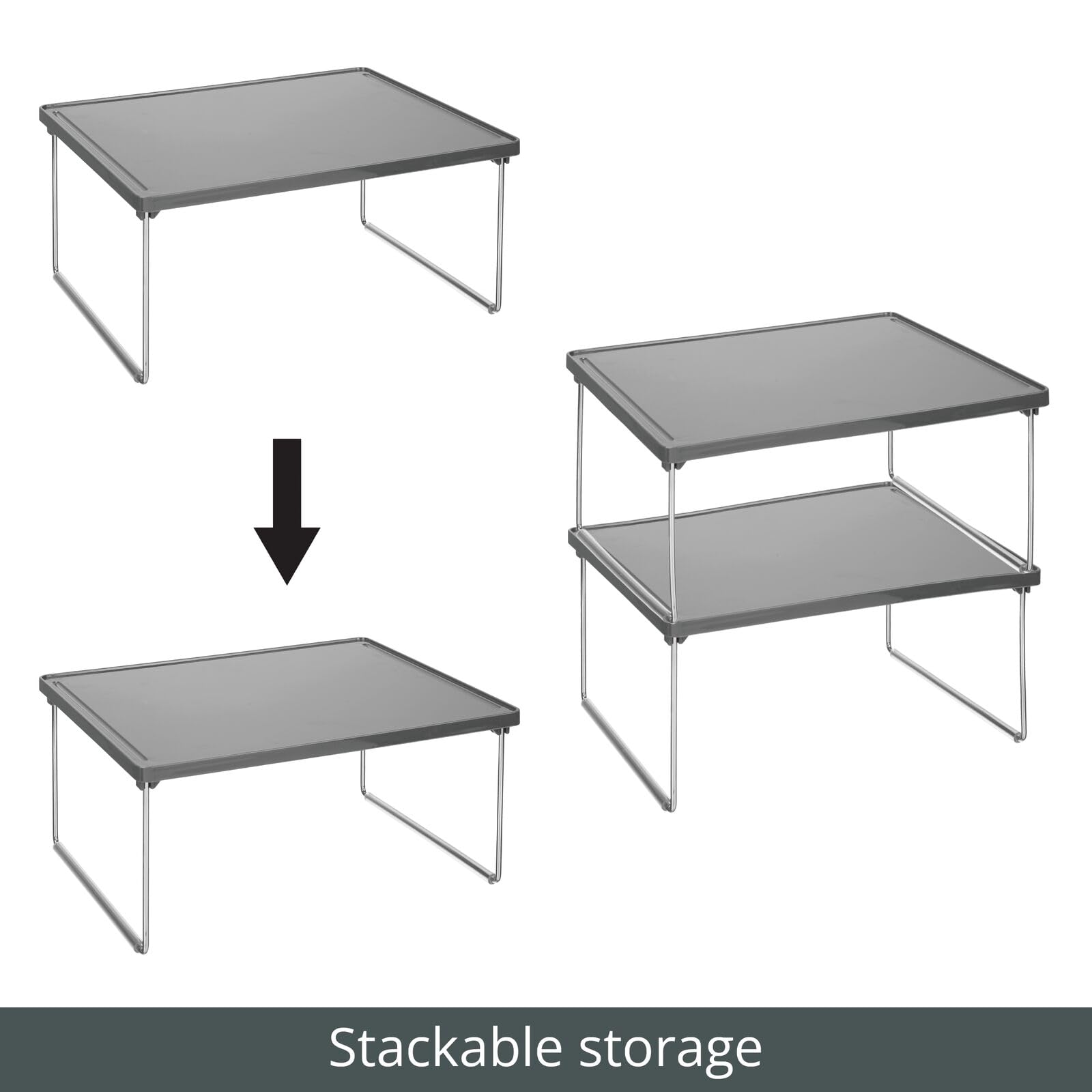 mDesign Juego de 4 estantes adicionales para ropa – Balda auxiliar de metal y plástico para sumar espacio de almacenaje en armarios – También útil como organizador de armarios de cocina – gris pizarra