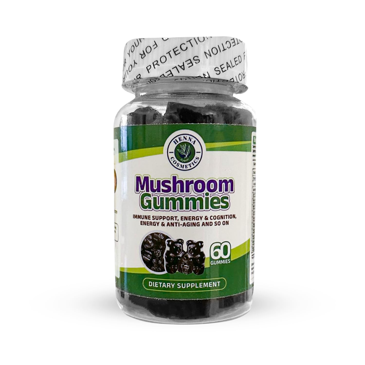 Mushroom Gummies Supplement - 10 Mushrooms Blend Including Lion's Mane, Reishi, Cordyceps - Henna Cosmetics